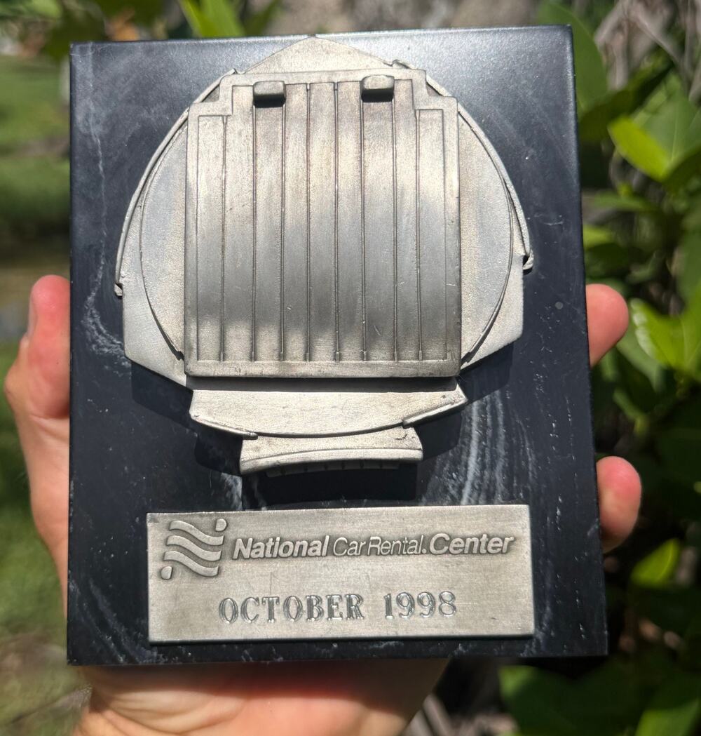 Vintage National Car Rental Center October 1998 Award Commemorative Plaque